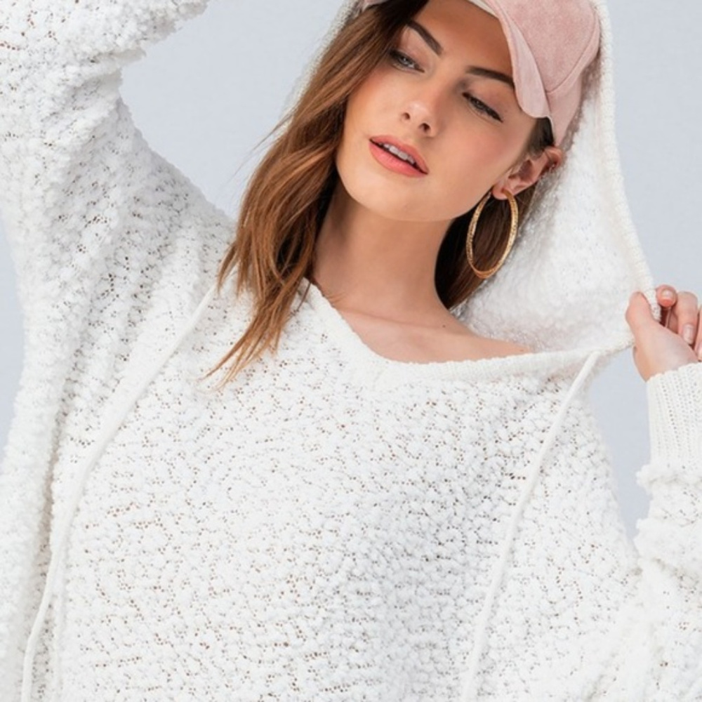 Nubby Knit White Hoodie Sweater NWT - Picture 3 of 7